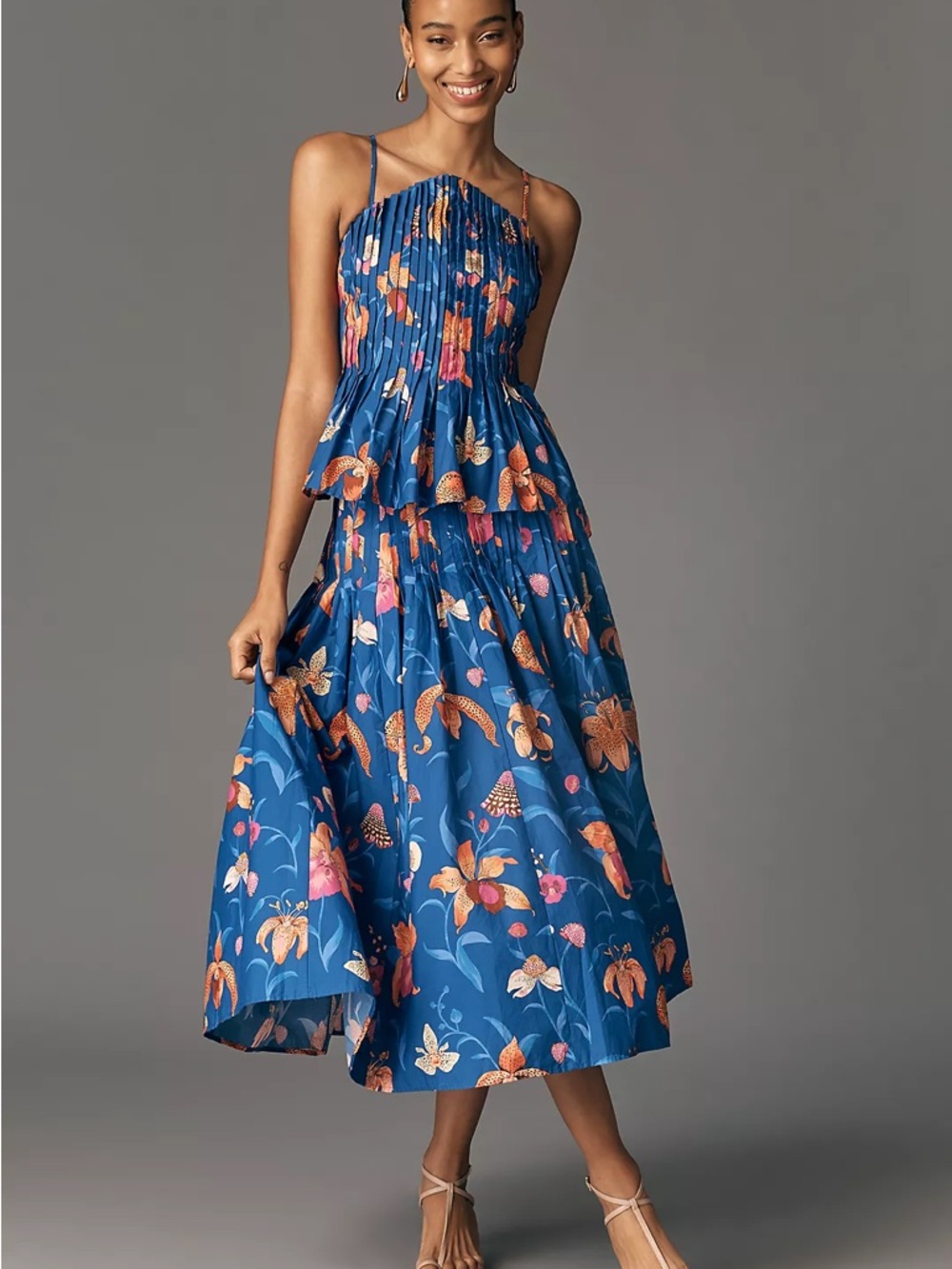 FARM Rio Blue Floral Pintuck Midi Skirt Size Medium NWT - Picture 16 of 16